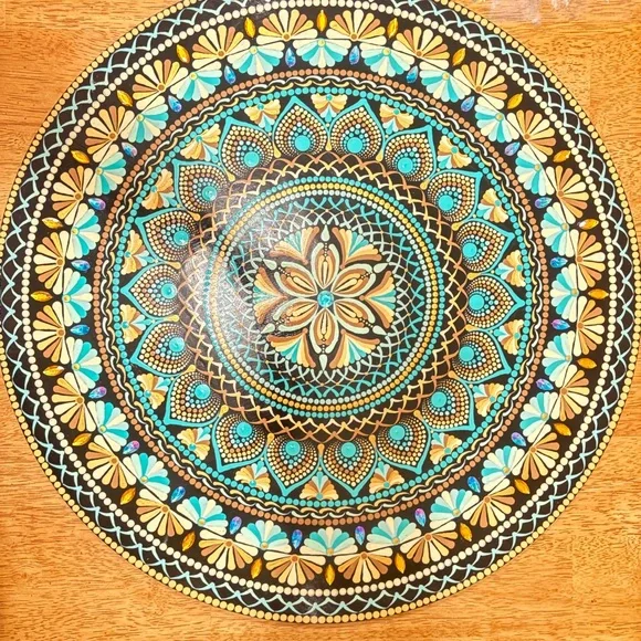 Decorative Mandala “Turquoise Energy” – Pointillism Art. Hand-painted